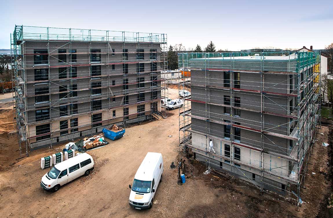 Bauarbeiten für die Mehrfamilienhäuser in der Gereuth